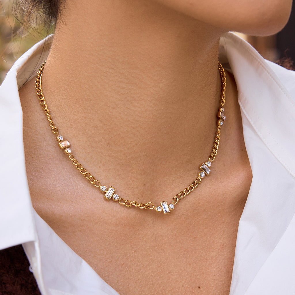 Damen Halskette mit verstellbarer Länge, hypoallergenem Edelstahl und funkelnden Zirkonia-Elementen Shop Nory