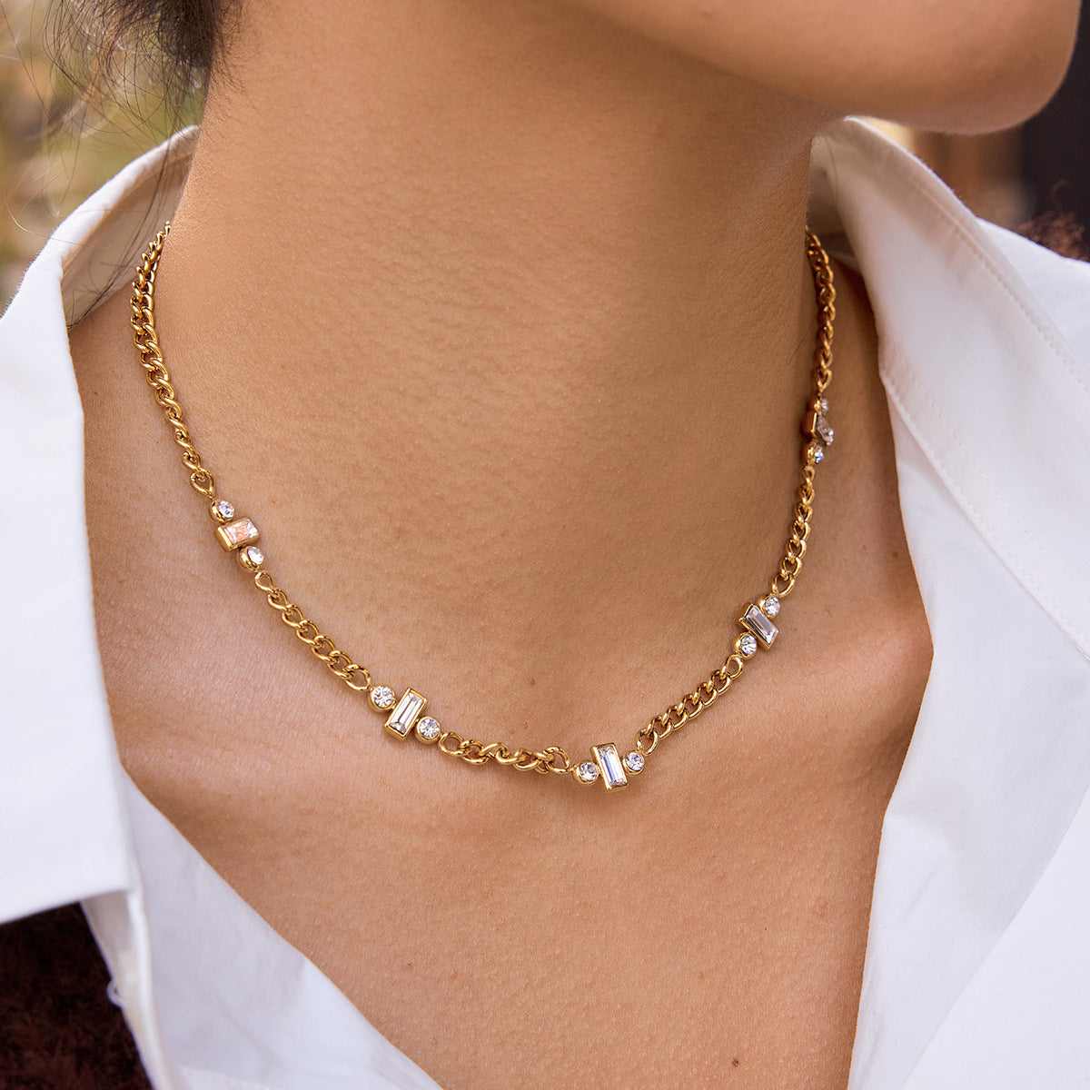 Damen Halskette mit verstellbarer Länge, hypoallergenem Edelstahl und funkelnden Zirkonia-Elementen Shop Nory