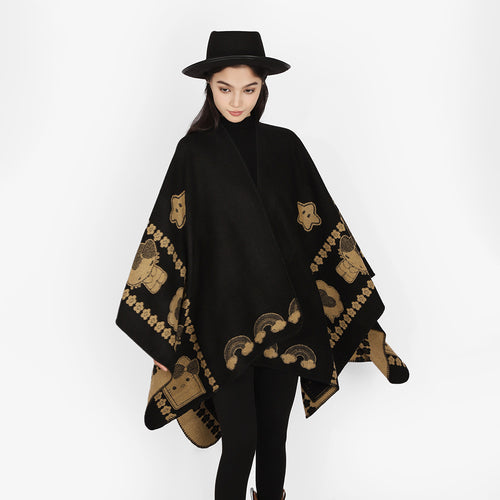 Damen Oversize-Poncho mit Jacquard‑Tiermotiv und asymmetrischem Zipfelsaum Shop Nory