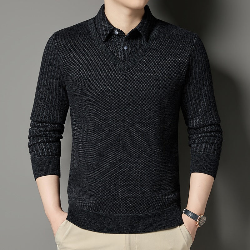 Herren Feinstrick-Pullover mit V-Ausschnitt und integriertem Polokragen Shop Nory