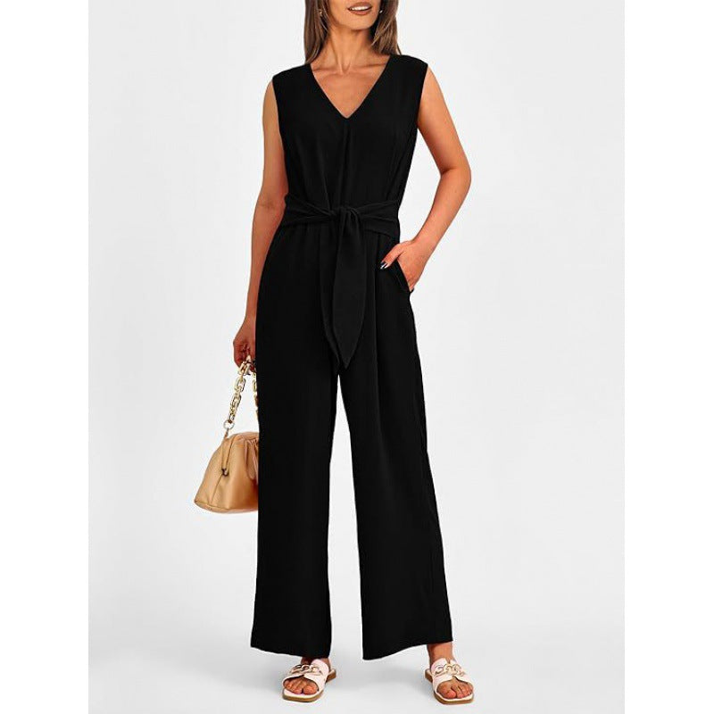 Damen Eleganter Jumpsuit mit taillierter Silhouette und V-Ausschnitt