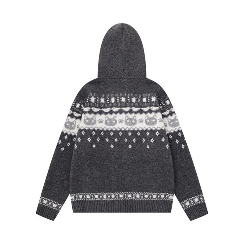 Damen Kapuzen-Strickjacke mit Norwegermuster, zweifachem Reißverschluss und Kängurutaschen Shop Nory