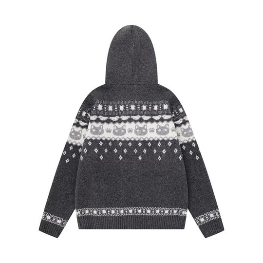 Damen Kapuzen-Strickjacke mit Norwegermuster, zweifachem Reißverschluss und Kängurutaschen Shop Nory