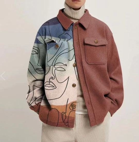 Damen Oversized Wolloptik-Überhemd mit asymmetrischem Vogelprint und Pattentasche Shop Nory