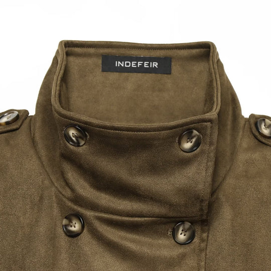 Damen Ärmellose Doppelreihige Trenchweste mit hohem Stehkragen und Schulterpatten Shop Nory