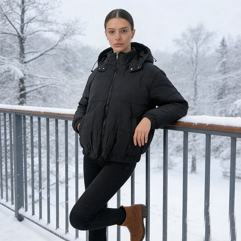Damen Wattierte Steppjacke mit Volumenkapuze, elastischem Saum und verstellbarer Taille Shop Nory