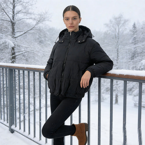 Damen Wattierte Steppjacke mit Volumenkapuze, elastischem Saum und verstellbarer Taille Shop Nory