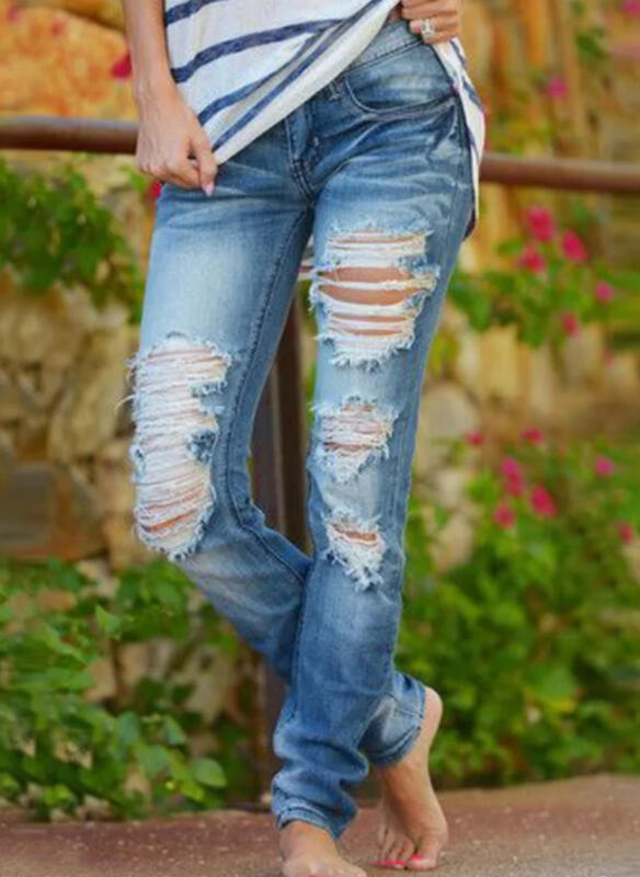Damen Ripped Jeans im lässigen Urbanstyle mit ausgefransten Säumen