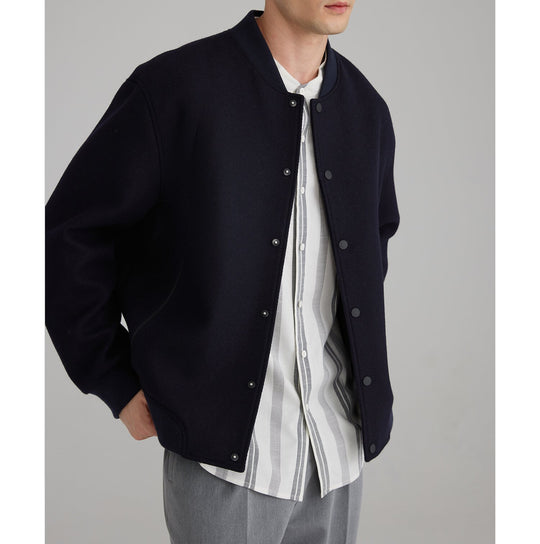 Herren Woll‑Bomberjacke mit Rippbündchen und verdeckten Druckknöpfen Shop Nory