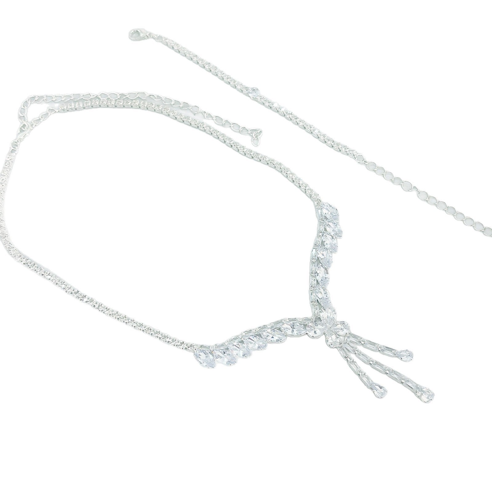 Luxus Kristall Blumen Anhänger Ohrringe und Y-Drop Statement Hochzeitskette Set