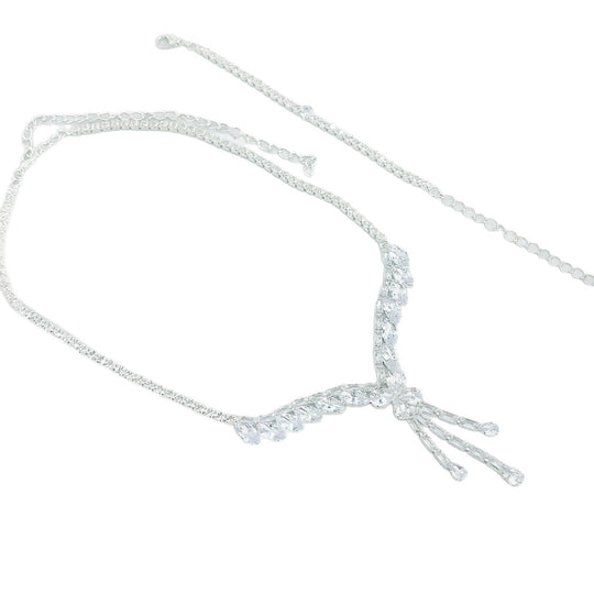 Luxus Kristall Blumen Anhänger Ohrringe und Y-Drop Statement Hochzeitskette Set