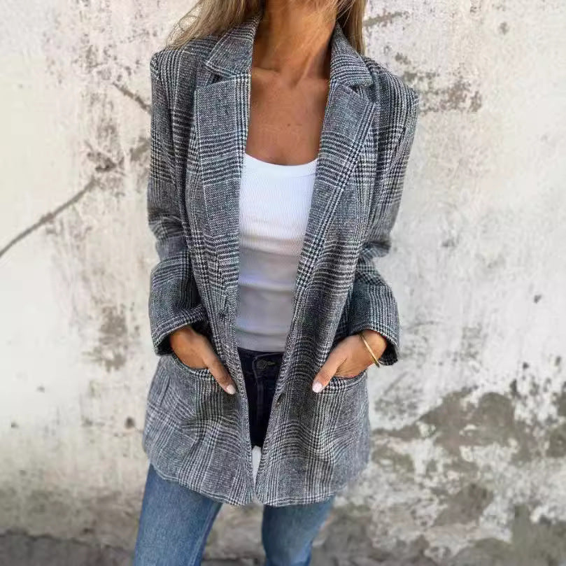 Damen nan oversized Karoblazer mit Reverskragen und aufgesetzten Taschen Shop Nory
