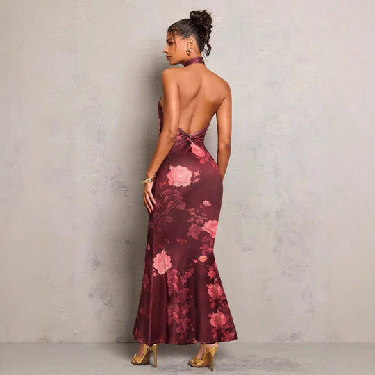 Damen Elegantes Abendkleid mit raffiniertem Floral-Print und Wickeldesign Shopnory