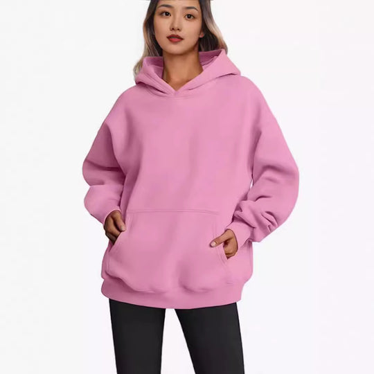 Damen nan Longline-Oversize Hoodie mit tiefer Schulter, verstärkter Kängurutasche und geripptem Saum Shop Nory
