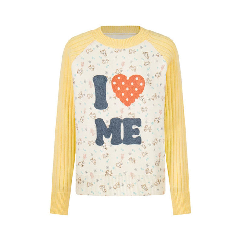 Damen Feinstrick-Pullover mit Applikations-Statement, gerippten Raglanärmeln und Mini-Print Shop Nory