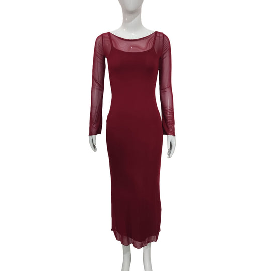 Damen Elegantes Stretch-Midaxi-Kleid mit Mesh-Ärmeln und integriertem Bustier Shop Nory