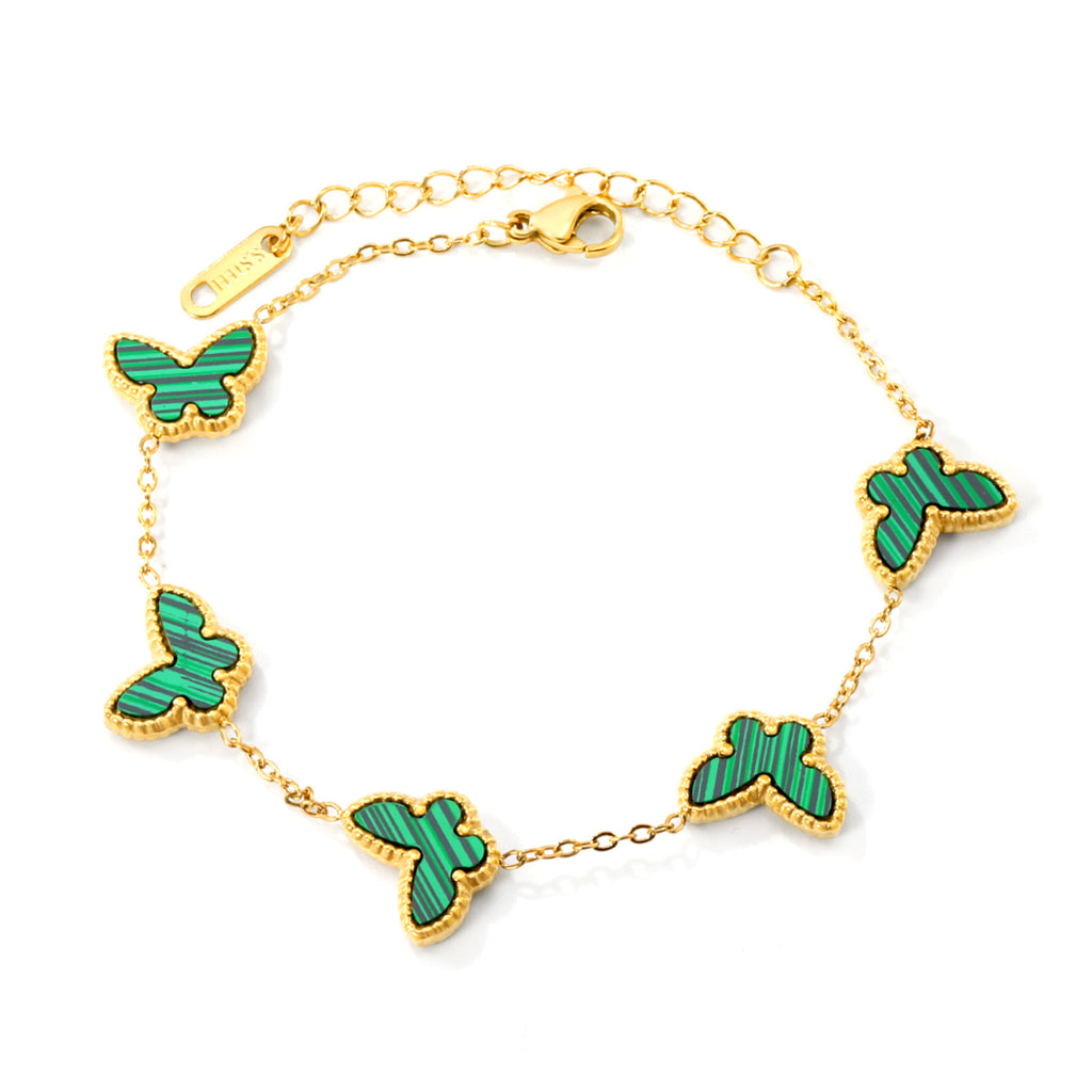 Damen Armband mit bunten Schmetterlingsanhängern und hochwertiger Goldbeschichtung Shop Nory