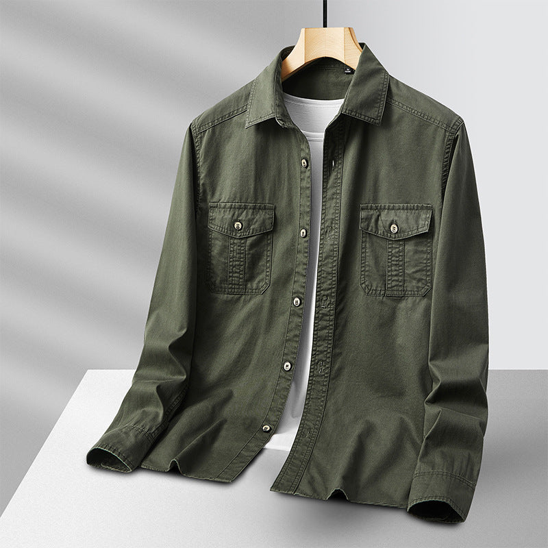 Herren leichte Baumwoll-Utility-Hemdjacke mit Pattentaschen und durchgehender Knopfleiste Shop Nory