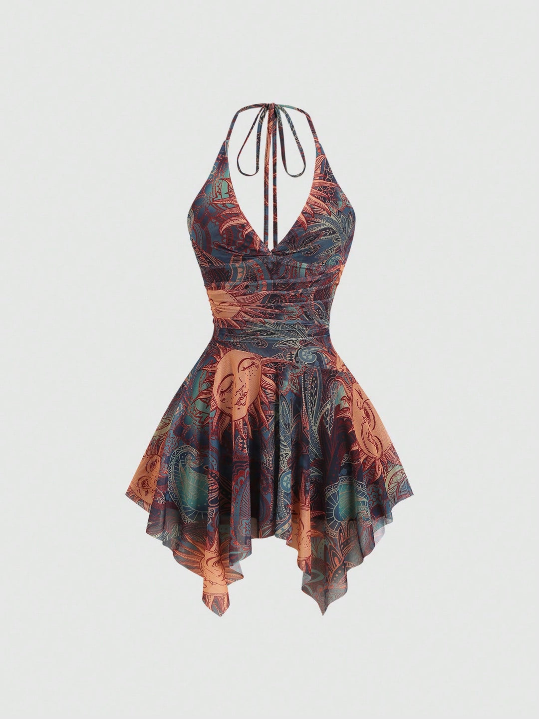 Damen lässiges Strandkleid mit asymmetrischem Saum und raffiniertem Druck