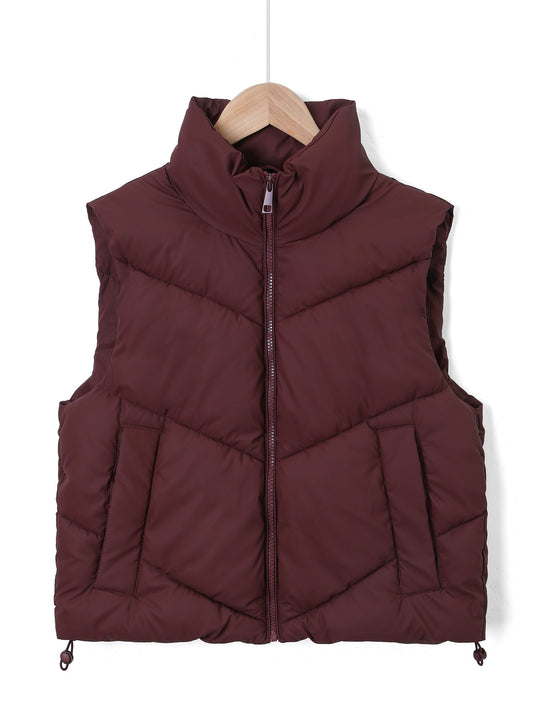 Damen Ärmellose gesteppte Thermoweste mit hohem Standkragen und Kordelzug Shop Nory