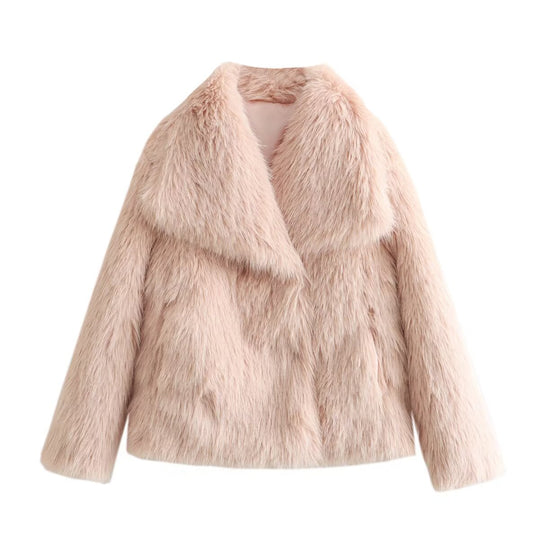 Damen Kurze Kunstfell-Jacke mit breitem Schalkragen Shop Nory