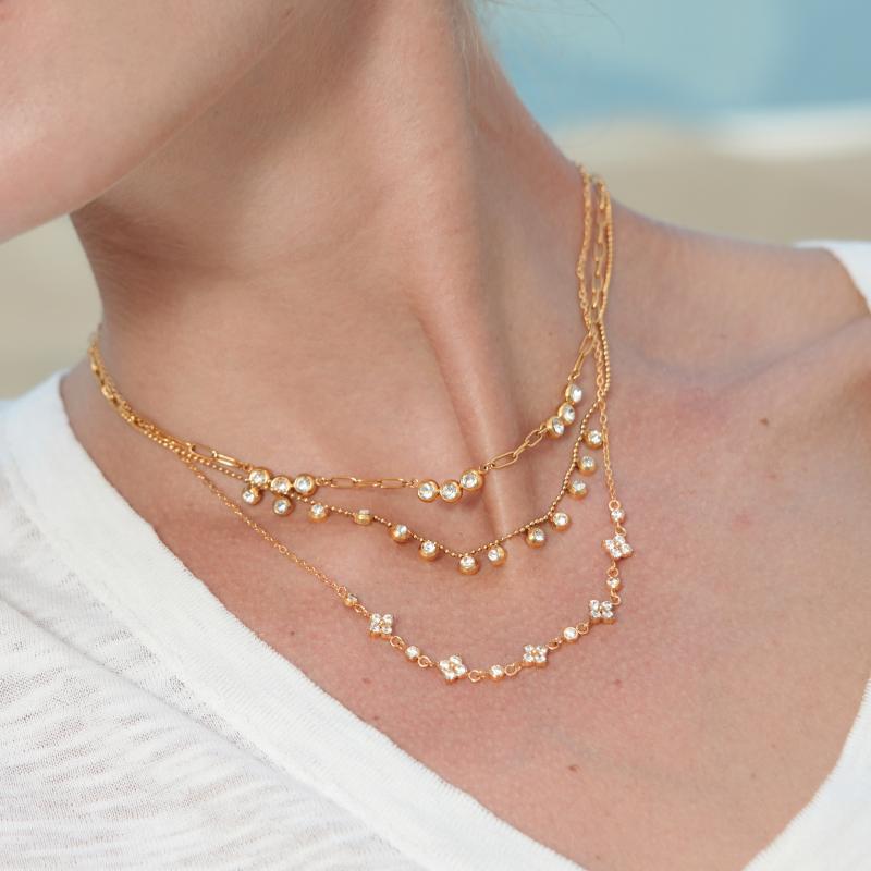 Damen Halskette mit funkelnden Zirkonia-Anhängern und zarter Edelstahlkette Shop Nory