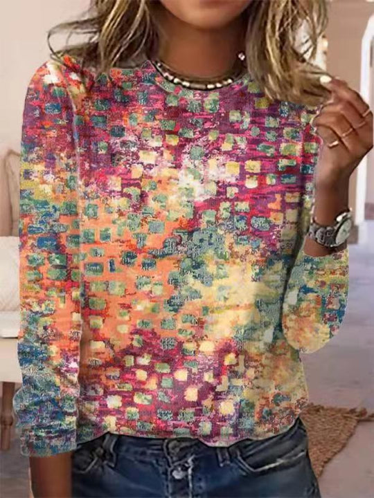 Damen Langärmeliges Oversize-Sweatshirt mit abstraktem Aquarell-Mosaikprint Shop Nory