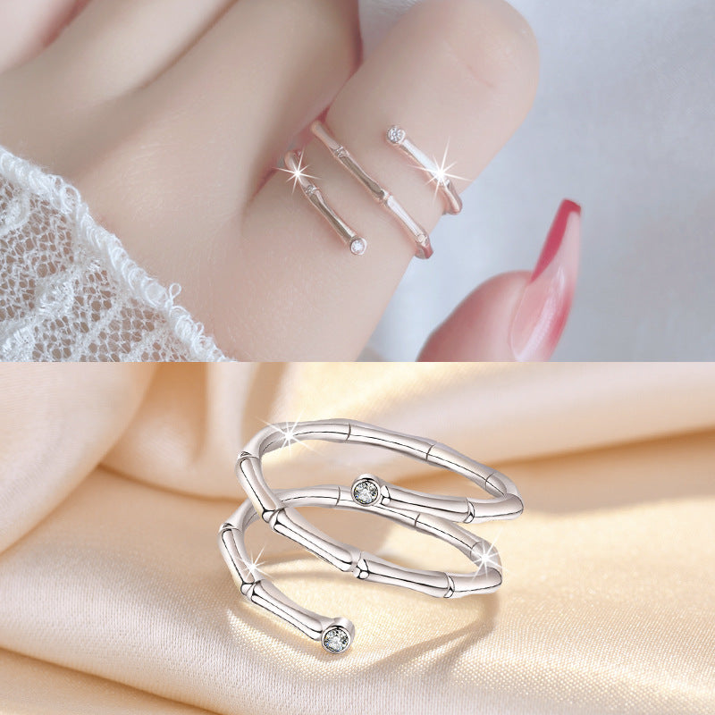 Damen Offener Ring mit filigranem Bambus-Design und funkelndem Zirkonia Shop Nory