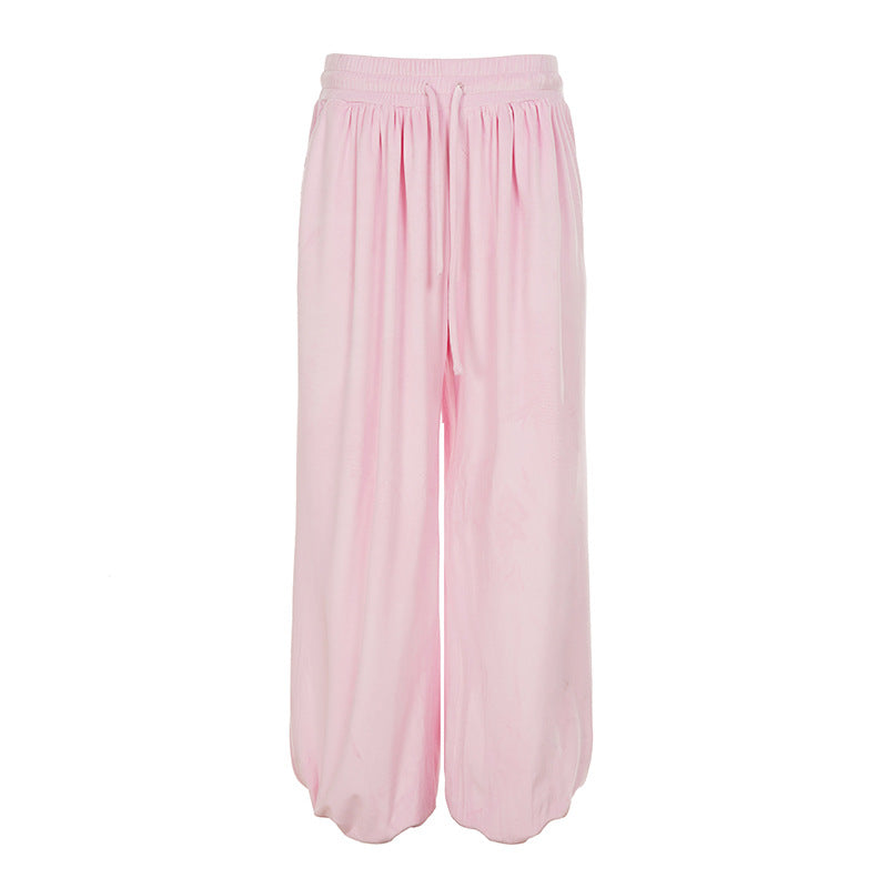 Damen nan weite Lounge-Palazzohose mit elastischem Komfortbund, Tunnelzug und ballonförmigem Saum Shop Nory