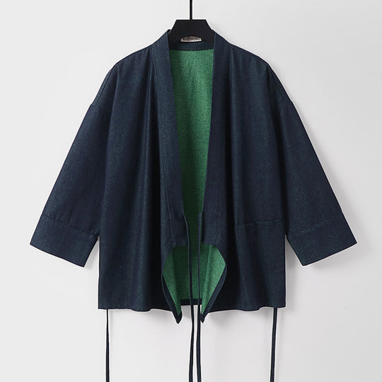 Damen Leichte zweifarbige Kimono-Jacke mit Bindebändern und kontrastiertem Innenfutter Shop Nory