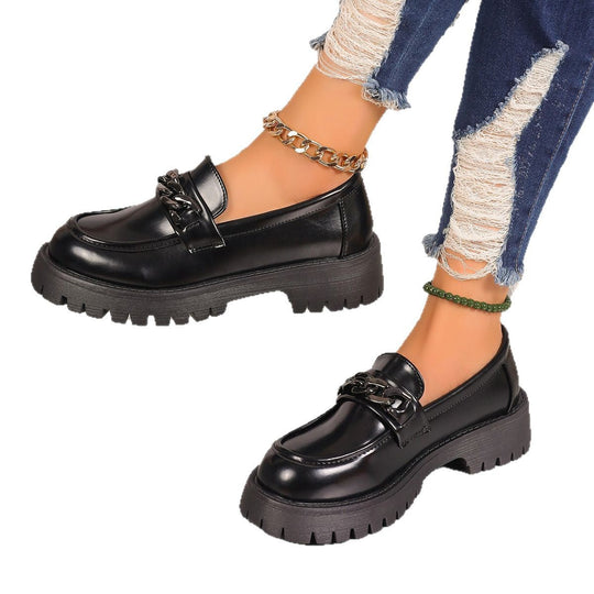 Damen Modische Loafers mit Kettenverzierung und robustem Profil Shopnory
