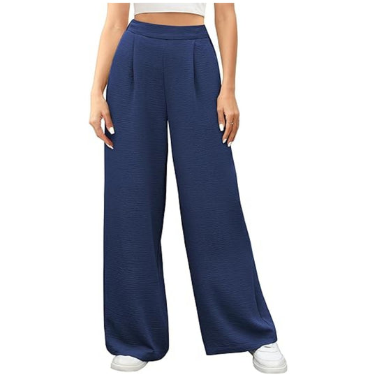 Damen hochtaillierte weite Palazzo-Hose mit Strukturstoff Shop Nory