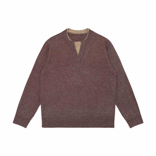 Unisex Grobgestrickter Pullover mit V-Notch Ausschnitt und kontrastierter Innenblende Shop Nory