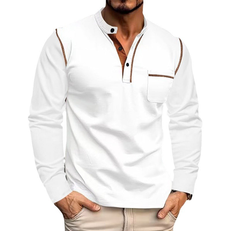 Herren Langarm-Henley-Shirt mit modernem Kragen und praktischer Brusttasche