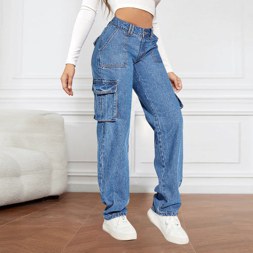 Damen Cargo-Jeans mit hoher Taille und praktischen Taschen