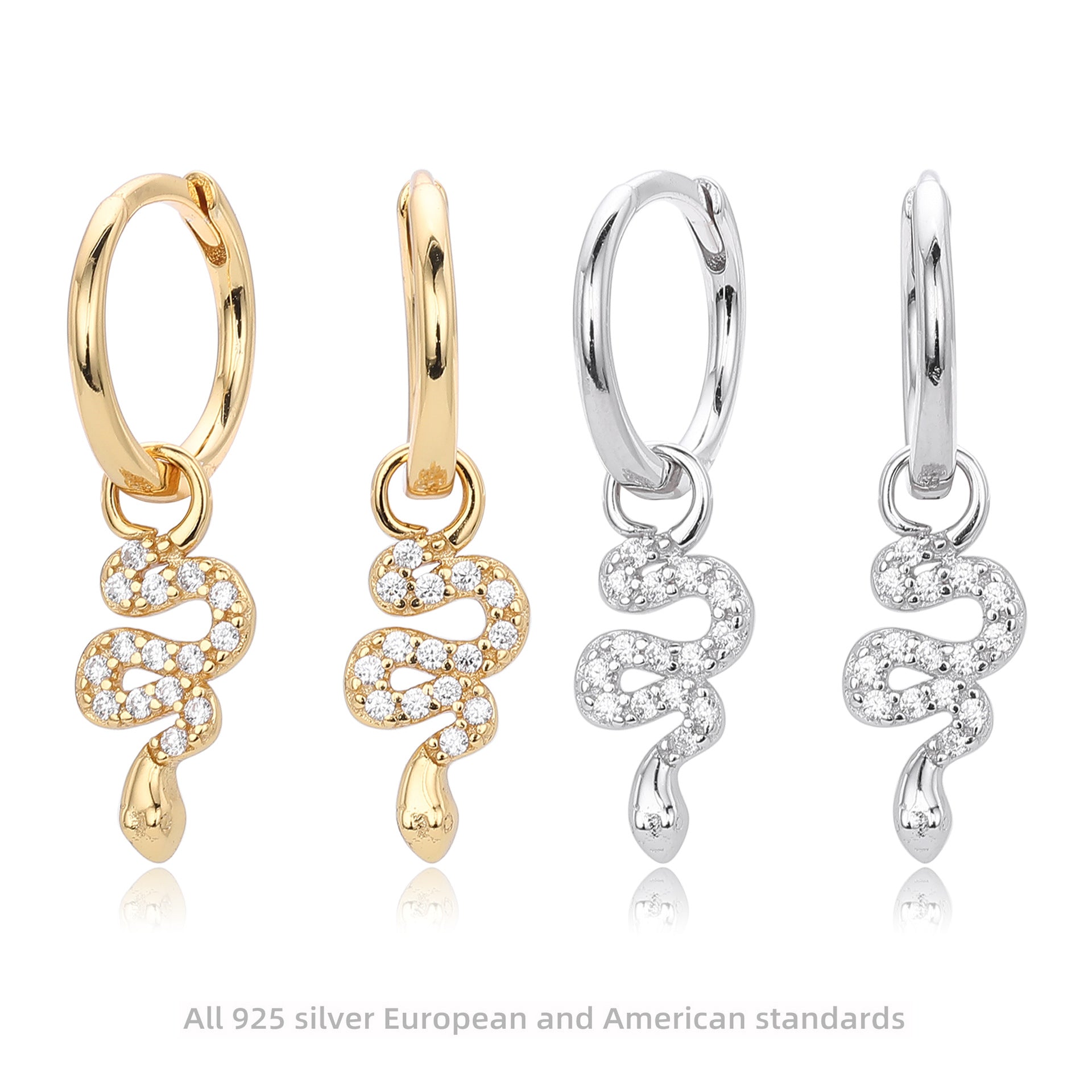 Damen Ohrhänger mit elegantem Schlangenmotiv aus hochwertigem 925 Sterling Silber und funkelnden Zirkonia Shop Nory