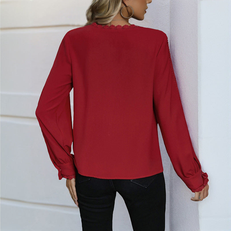 Damen Leichte ViskosShop Noryluse mit Spitzenbesatz, V-Ausschnitt und dekorativer Knopfleiste Shop Nory