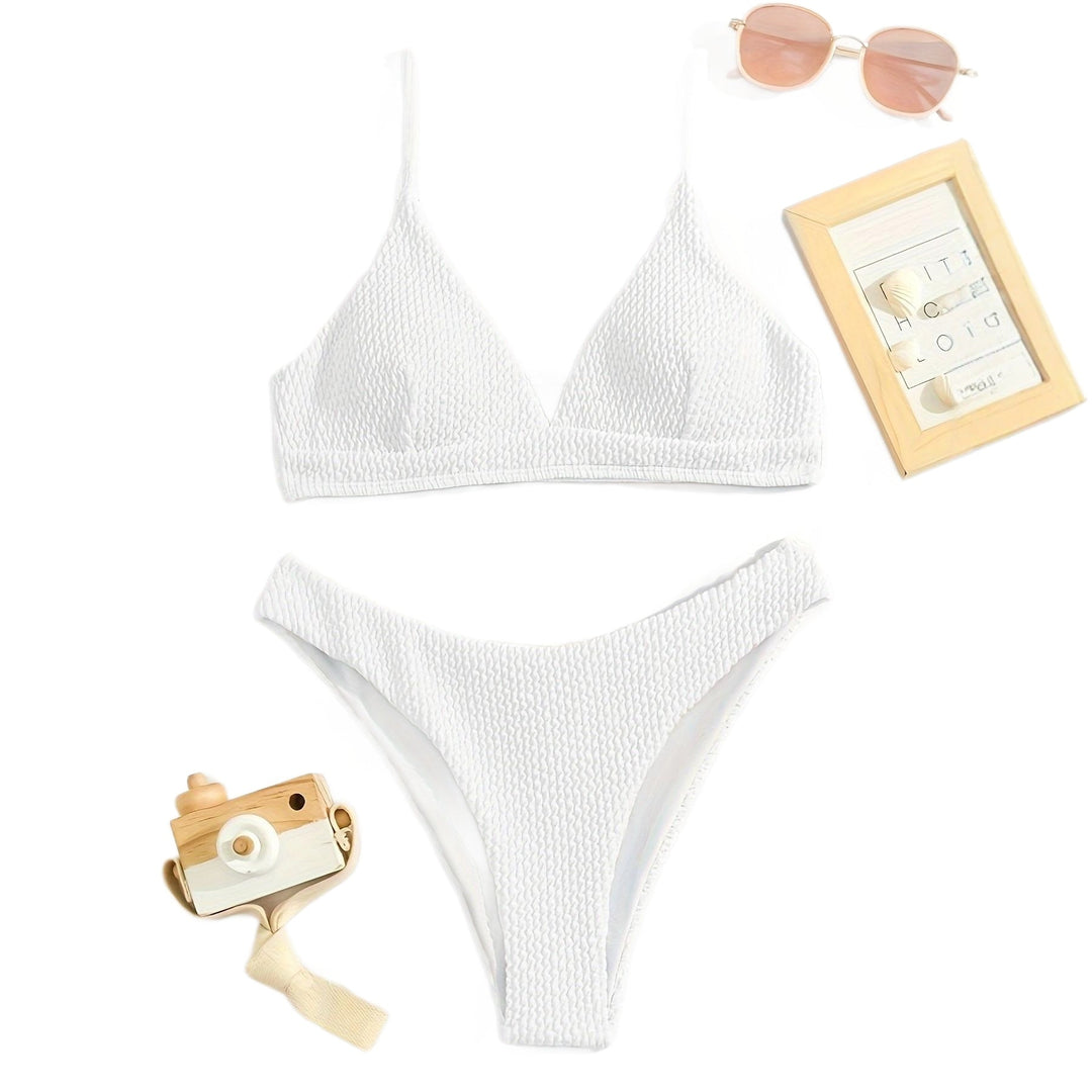 Damen Triangel-Bikini-Set mit strukturiertem Stoff und verstellbaren Trägern