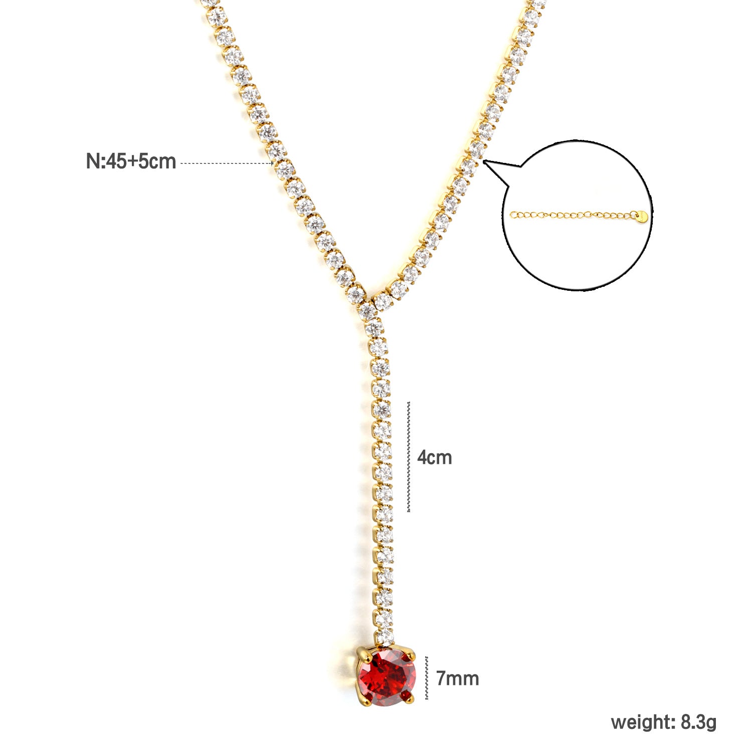 Damen Y-Förmige Halskette mit funkelndem Zirkonia und rotem Kristallanhänger Shop Nory
