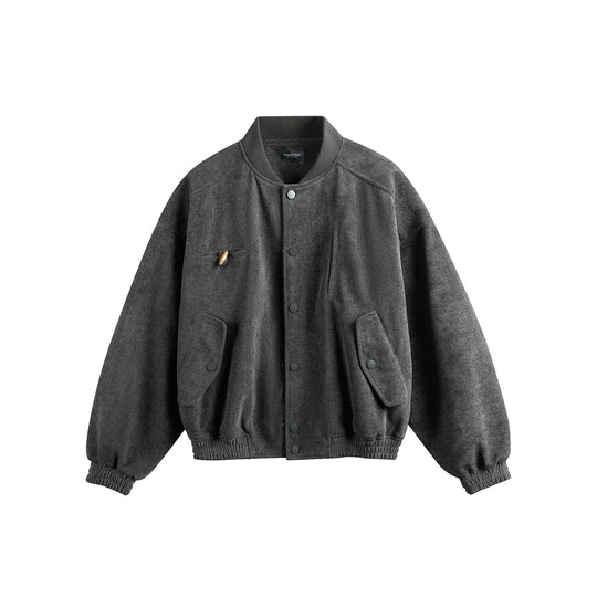 Unisex Boxy-Softsuede-Blouson mit Druckknopfleiste, Pattentaschen und geripptem Saum Shop Nory