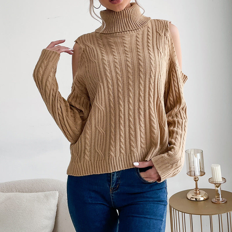 Damen Rollkragenpullover mit Zopfmuster und Schulter-Cutouts Shop Nory