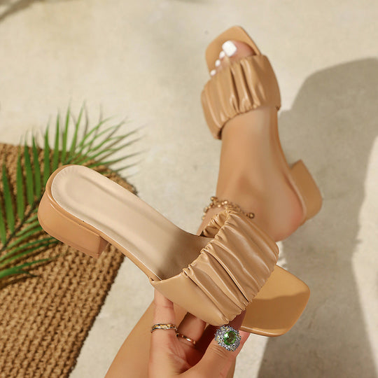 Damen elegante Blockabsatz-Sandalen mit gerafftem Riemen