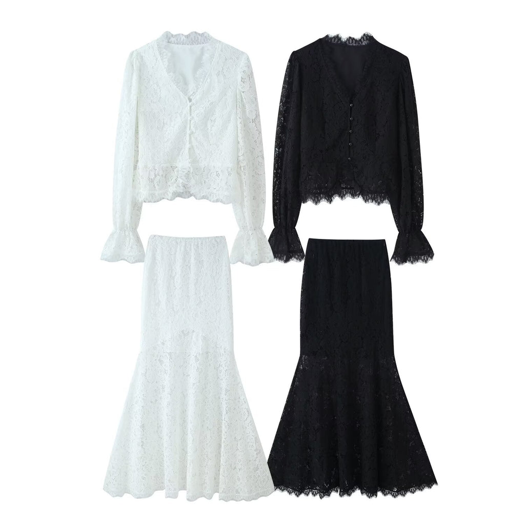 Damen Spitzenblusen- und Rock-Set Shopnory