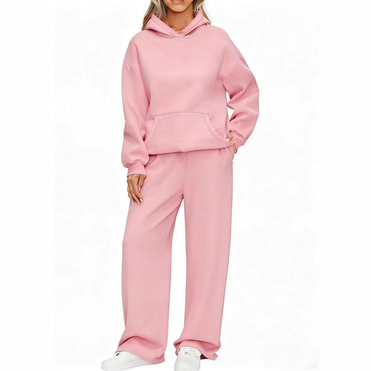 Damen nan Cozy-Loungewear-Set mit oversized Kapuzenpullover, Kängurutasche und weiten Palazzo-Jogginghose Shop Nory