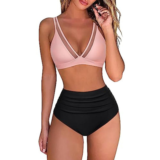 Damen High-Waisted Tiered Animal Print Bikini Set