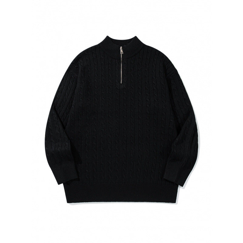 Unisex Oversize Zopfstrick-Halbzippullover mit kurzem Stehkragen und breitem Rippbund Shop Nory