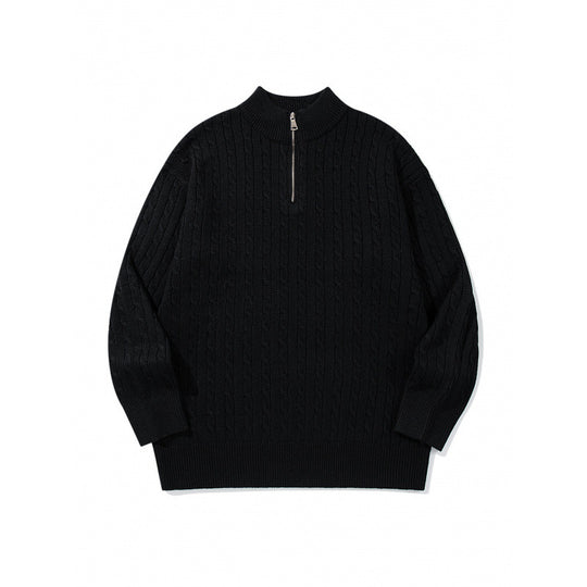 Unisex Oversize Zopfstrick-Halbzippullover mit kurzem Stehkragen und breitem Rippbund Shop Nory