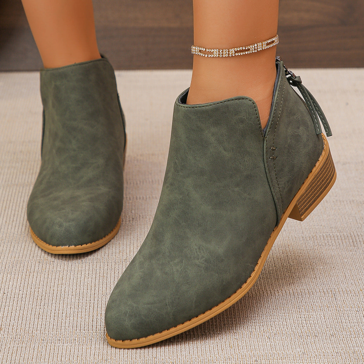 Damen modische Ankle Boots mit seitlichem Reißverschluss und geschmackvollem Design