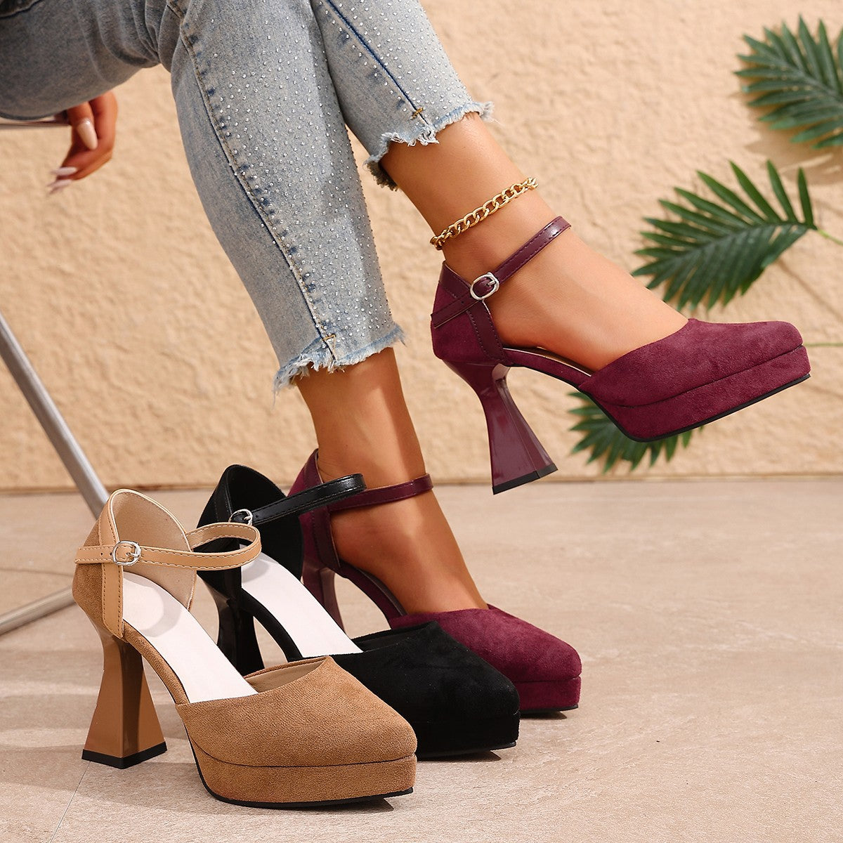 Damen Elegante Plateau-Pumps mit Riemchen