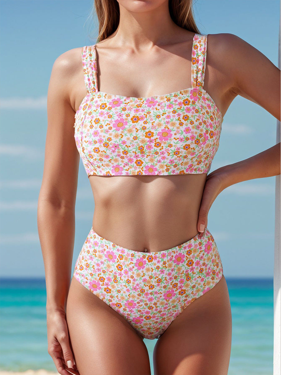 Damen Hochtailliertes Badeset mit floralem Muster